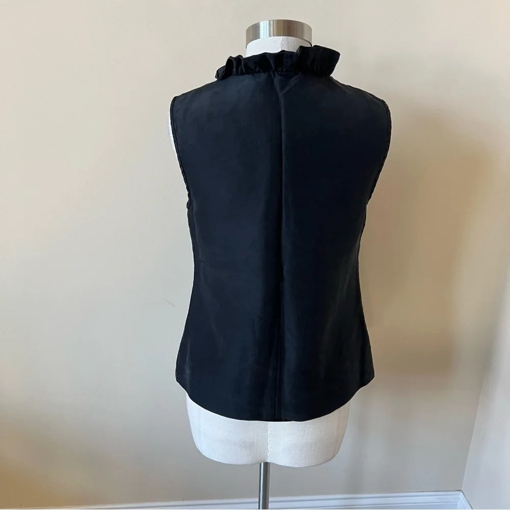 Kate Spade ruffle neck silk top solid black sleeveless 17736